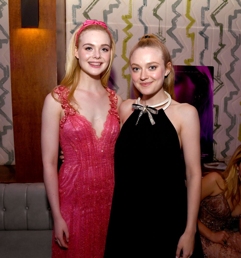 hollywood, california   april 02 elle fanning l and dakota fanning pose at the after party for a special screening of bleeker streets teen spirit at the highlight room on april 02, 2019 in hollywood, california photo by kevin wintergetty images