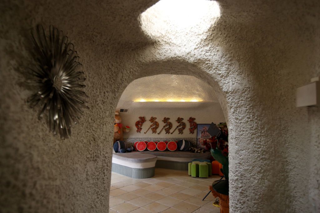 hillsborough, california   april 11 a view inside the so called flintstones house on april 11, 2019 in hillsborough, california hillsborough, the affluent suburb of san francisco, is suing home owner florence fang to force her to remove unpermitted garden installations outside of the so called flintstones house the town claims that the outdoor installations were installed without permits and call the yard decorations property a public nuisance and an eyesore fang is counter suing the town  photo by justin sullivangetty images