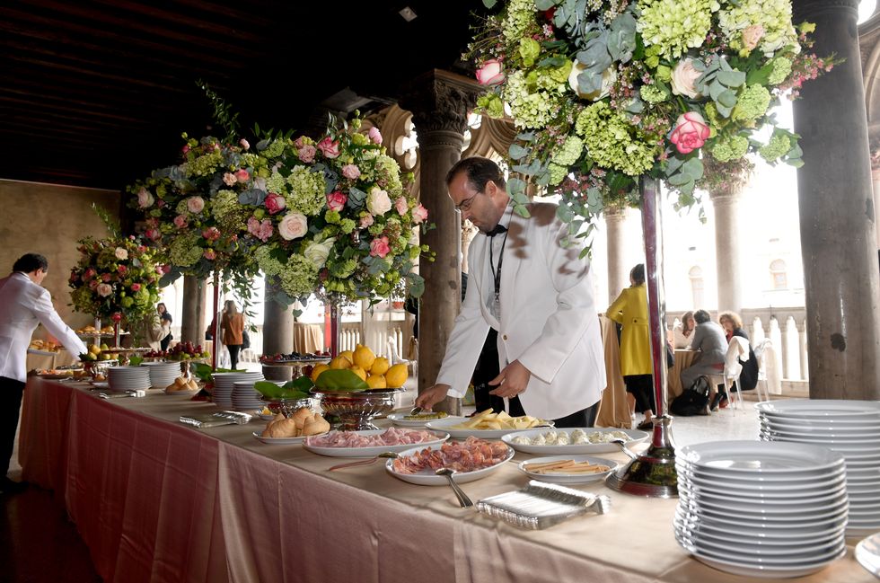 08 may 2019, italy, venedig during the pre opening period of the venice 2019 art biennale, a breakfast buffet has been set up in the loggia foscari in the palazzo ducale as part of an event for the artist of the australian pavilion, renate bertlmann the international art exhibition starts on 11052019 and ends on 24112019 photo felix hörhagerdpa photo by felix hörhagerpicture alliance via getty images