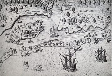 historical map depicting coastal regions and vessels