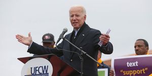 Former Vice President Joe Biden speaks to striking Stop & Shop workers