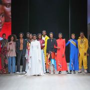 lagos, nigeria   april 21 models wearing pyer moss pose on the runway during arise fashion week on april 21, 2019 in lagos, nigeria photo by bennett raglingetty images