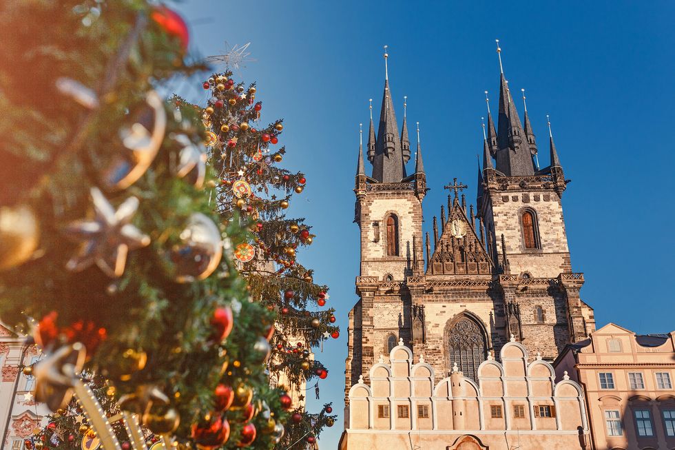 Christmas tree and Church of our Lady Tyn in Prague