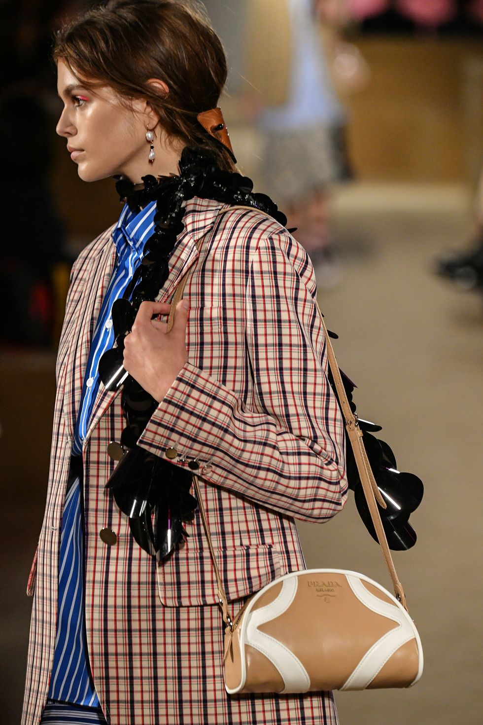 new york, new york   may 02 model kaia jordan gerber walks the runway during the prada resort 2020 collection on may 02, 2019 in new york city photo by mike coppolagetty images
