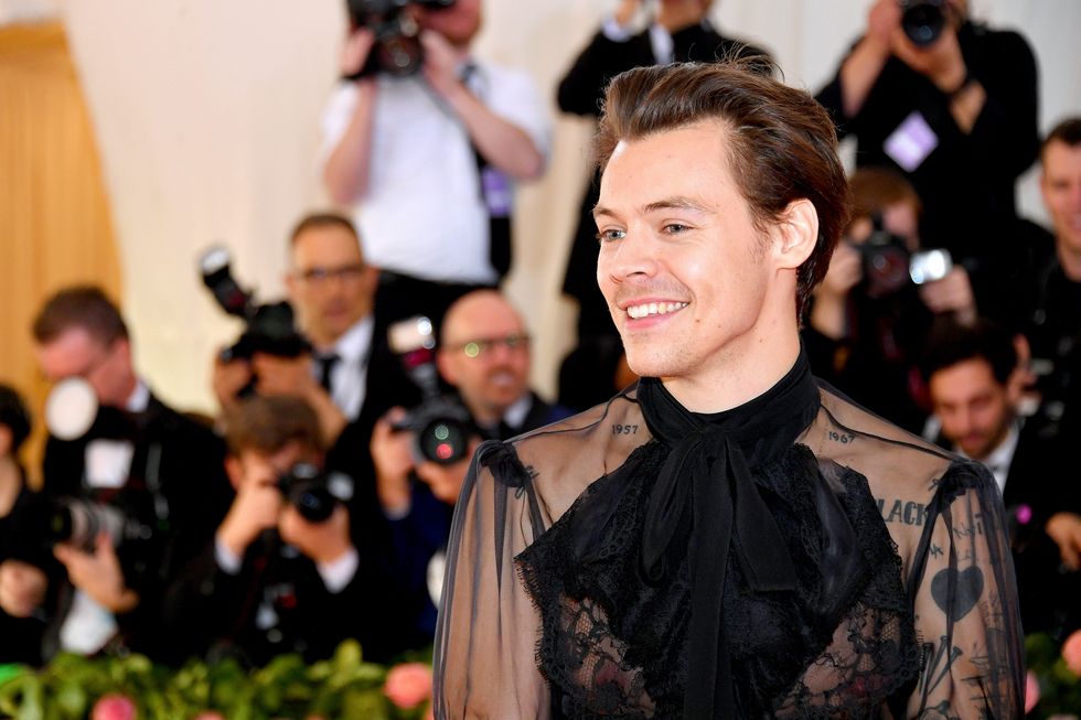 new york, new york   may 06 harry styles attends the 2019 met gala celebrating camp notes on fashion at metropolitan museum of art on may 06, 2019 in new york city photo by dia dipasupilfilmmagic