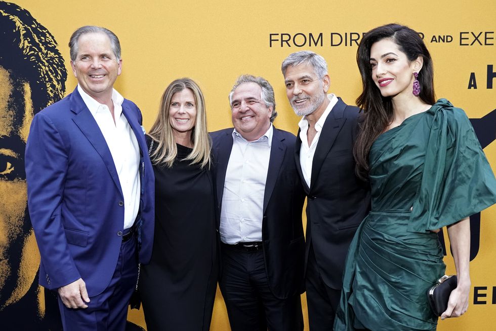 Amal Clooney in green oscar de la renta