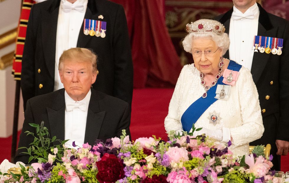 Donald Trump next to the Queen at the state banquet 2019