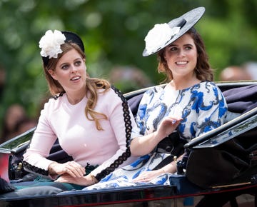 london, england   june 08 princess eugenie and princess beatrice during trooping the colour, the queen's annual birthday parade, on june 8, 2019 in london, england photo by mark cuthbertuk press via getty images