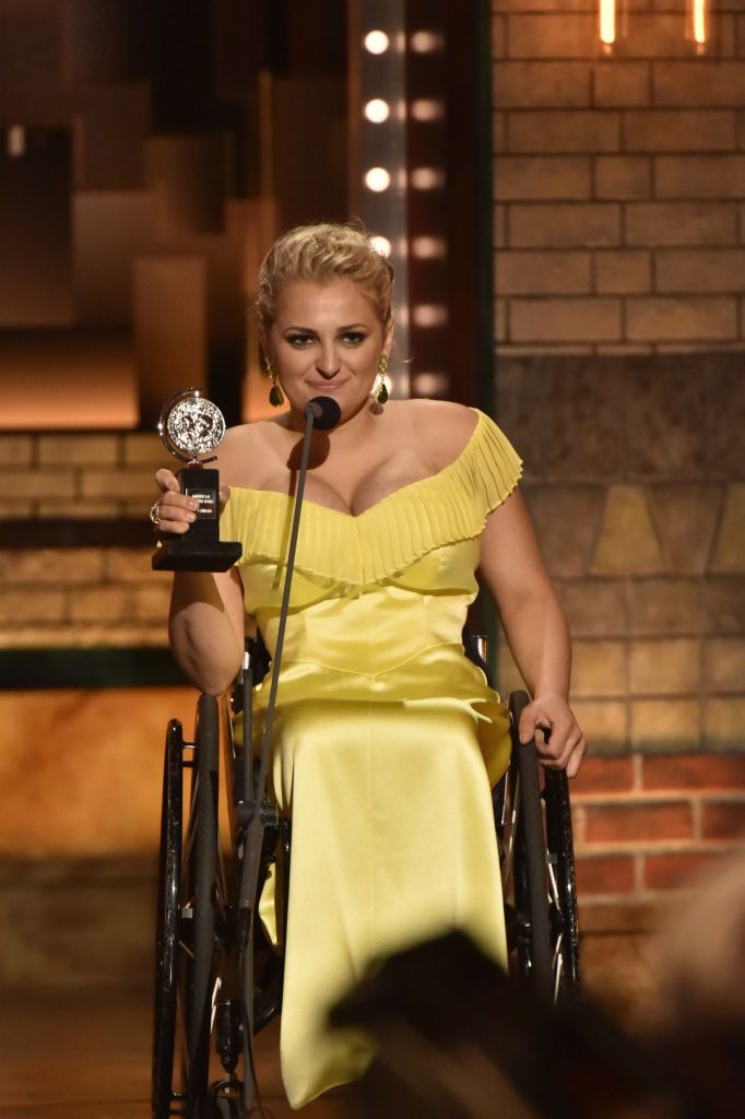 new york june 9 ali stroker winner best performance by an actress in a featured role in a musical for rogers and hammersteins oklahoma at the 73rd annual tony awards, broadcast live from radio city music hall in new york, sunday, june 9 800 1100 pm, live etdelayed pt on the cbs television network photo by john paul filocbs via getty images 