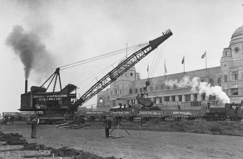construction of the australian pavilion for the british empire exhibition, showing sir robert mcalpines giant excavator, may 1923 photo by topical press agencyhulton archivegetty images