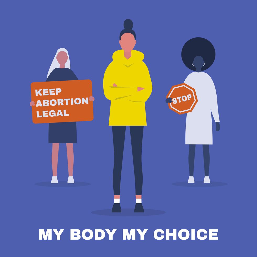 my body my choice keep abortion legal feminist protest human rights flat editable vector illustration, clip art
