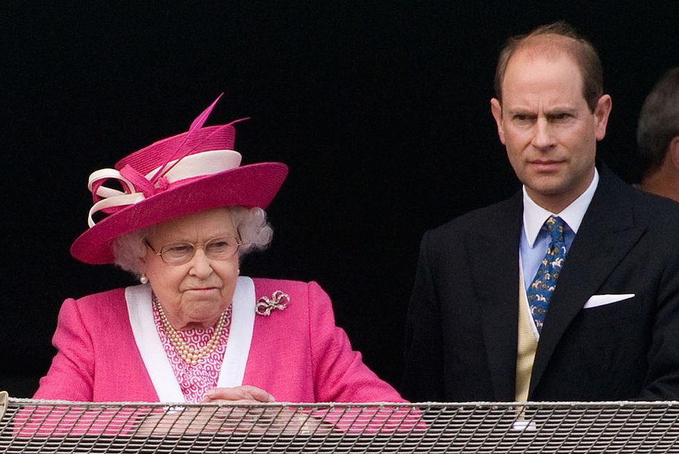 epsom, england   june 4  queen elizabeth ii and prince edward, earl of wessex react after watching the 2011 epsom derby arrives at epsom racecourse on june 4, 2011 in epsom, england photo by samir husseinwireimage