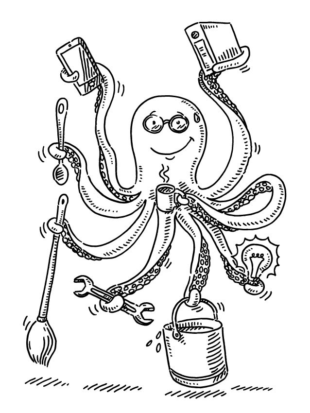 Busy Octopus Work Chores Balance Drawing