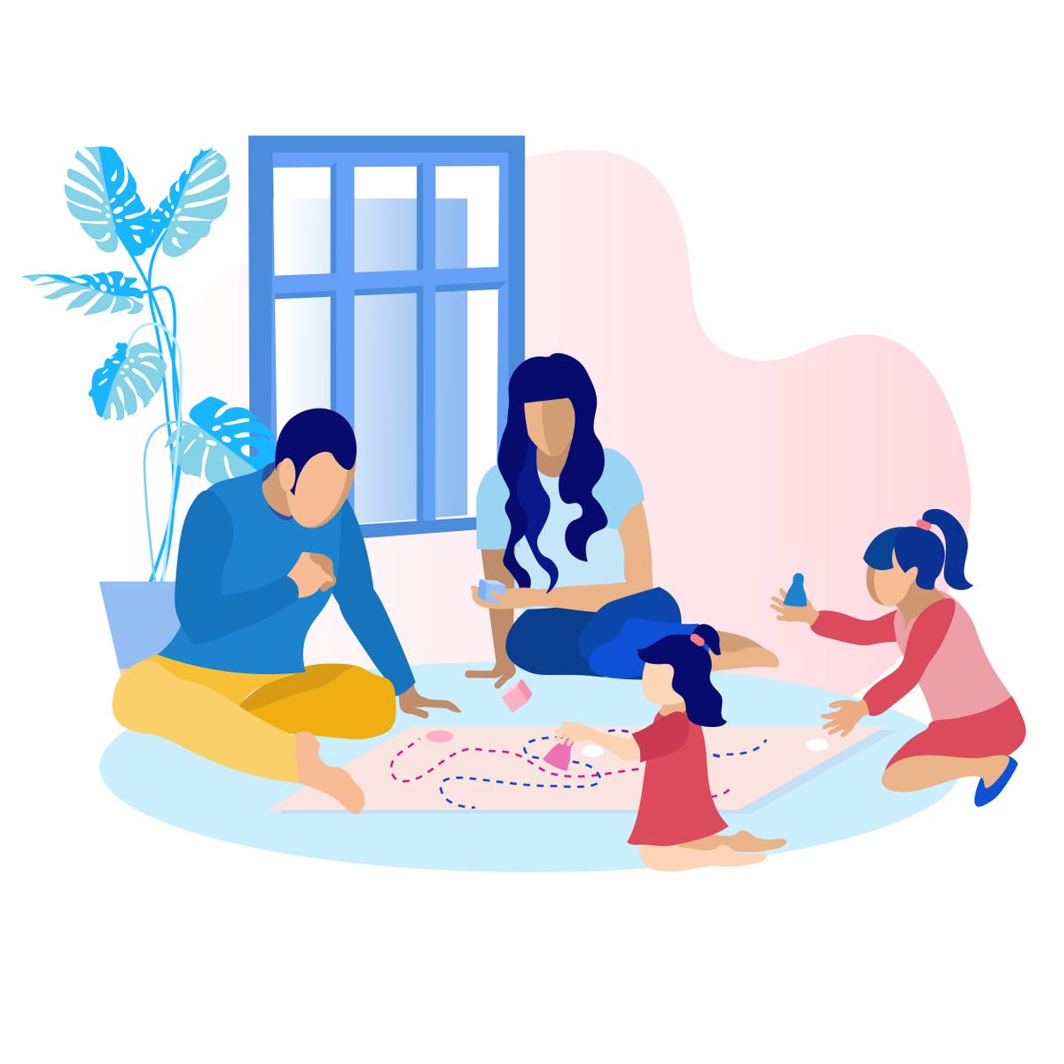 Happy Parents with Children Playing Game at Home