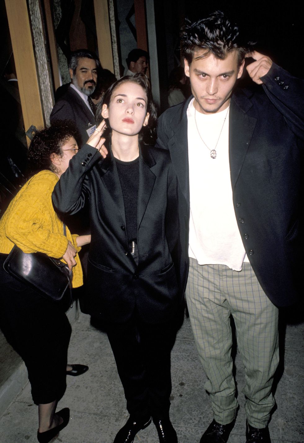 johnny depp and winona ryder during pacific heights los angeles premiere at avco westwood theatre in los angeles, ca, united states photo by jim smealron galella collection via getty images