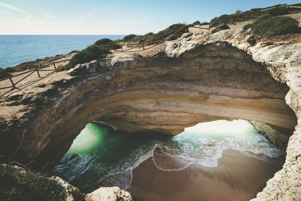 beautiful cave of benagil at the algarve coastline in portugal