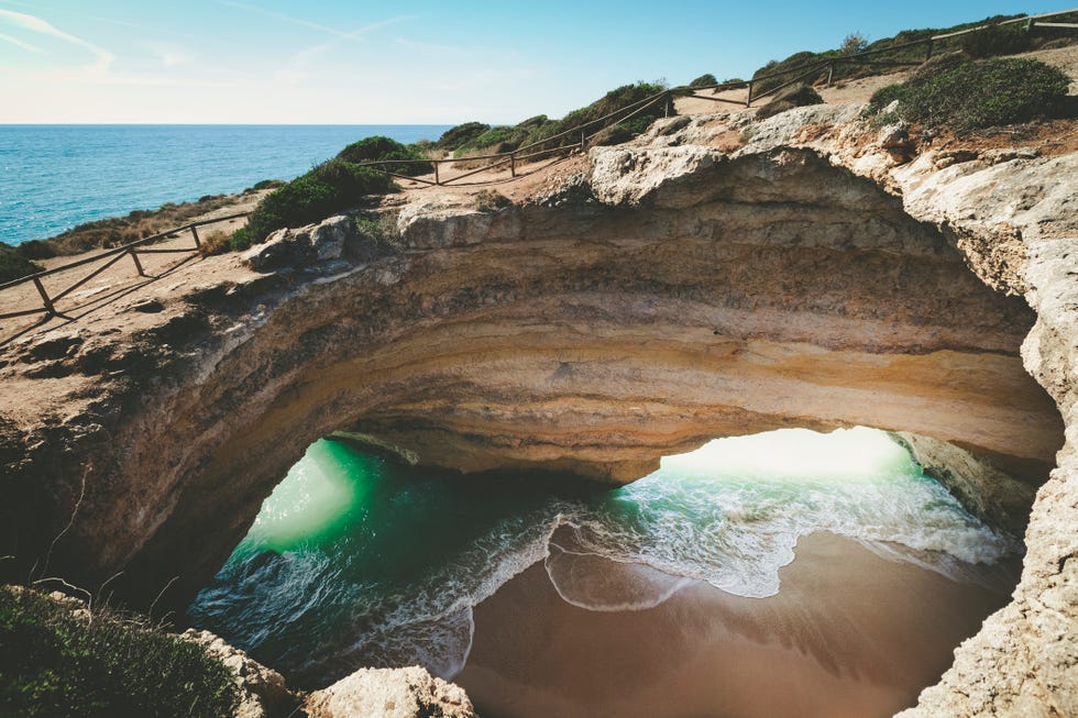 beautiful cave of benagil at the algarve coastline in portugal