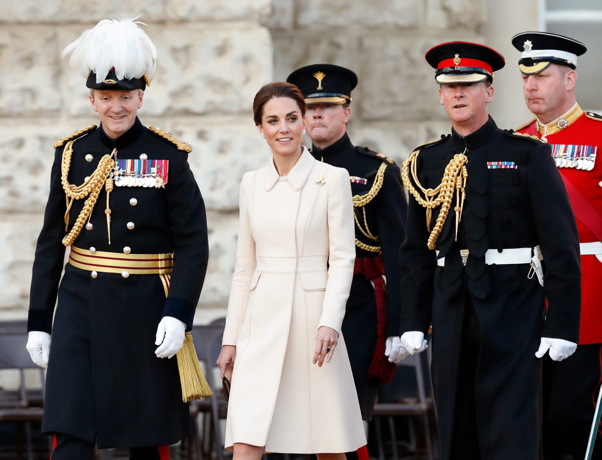 Kate Middleton Wears Catherine Walker Cream Coat for Surprise Beating  Retreat Appearance