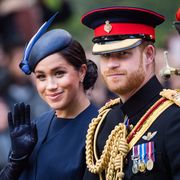 london, england   june 08 prince harry, duke of sussex and meghan, duchess of sussex ride by carriage down the mall during trooping the colour, the queens annual birthday parade, on june 08, 2019 in london, england photo by samir husseinsamir husseinwireimage