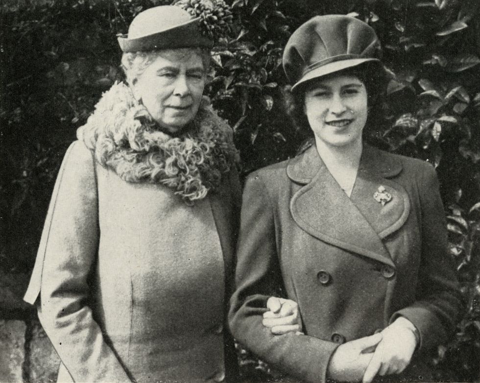 queen mary with princess elizabeth, april 1944, 1951 queen mary with princess elizabeth at the party held to celebrate the eighteenth birthday of the princess queen mary of teck 1867 1953 with her granddaughter the princess elizabeth born 1926, future queen elizabeth ii from the queen mother, by marion crawford crawfie, governess of princess margaret and princess elizabeth the future queen elizabeth ii george newnes limited, london, 1951 artist unknown photo by the print collectorheritage images via getty images