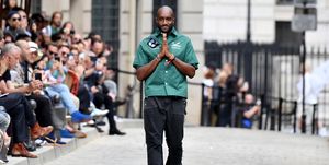paris, france   june 20 virgil abloh greets the crowd during the louis vuitton menswear spring summer 2020 show as part of paris fashion week on june 20, 2019 in paris, france photo by dominique charriauwireimage