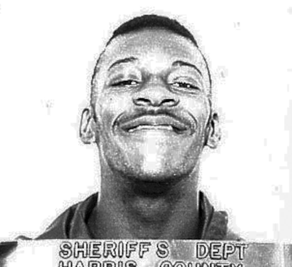 Booker T, aka Robert Huffman, in a mug shot following his arrest for armed robbery at Wendy's restaurants in Houston, Texas, 1987
