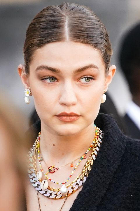 paris, france   june 20 gigi hadid is seen, outside karl for ever tribute to karl lagerfeld at grand palais, during paris fashion week   menswear springsummer 2020, on june 20, 2019 in paris, france photo by edward berthelotgetty images