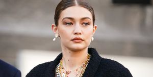 paris, france   june 20 gigi hadid is seen, outside karl for ever tribute to karl lagerfeld at grand palais, during paris fashion week   menswear springsummer 2020, on june 20, 2019 in paris, france photo by edward berthelotgetty images
