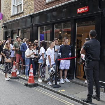 every thursday the fashion label supreme, which is a skateboarding shop  clothing brand releases new lines and so fans of the brand queue outside this shop in soho to be first in line for some original fashions in london, england, united kingdom photo by mike kempin pictures via getty images