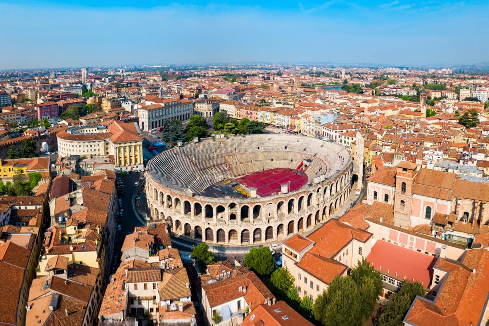 verona arena aerial panoramic view. arena is a roman amphitheatre in piazza bra square in verona, italy