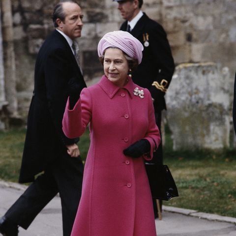 queen elizabeth ii attending the wedding of norton knatchbull, grandson of earl mountbatten, and penelope eastwood, at romsey abbey, in romsey, hampshire, england, great britain, 20 october 1979 photo by tim graham photo library via getty images