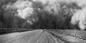 view along a dirt road in prowers county as a dust storm approaches, colorado, march 1937 reportedly, the storm, from the north, had a wind velocity of 30 miles per hour and lasted for three hours photo by united states department of agriculturephotoquestgetty images