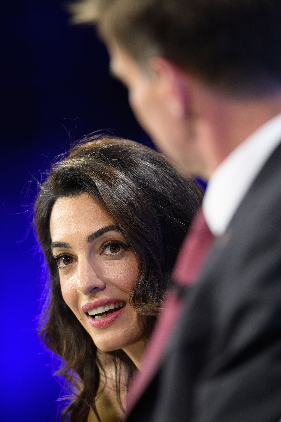 london, england   july 10 human rights barrister amal clooney l and british foreign secretary jeremy hunt listen to a question during a discussion at the global conference on press freedom on july 10, 2019 in london, england the conference sees speakers from around the world sharing their experiences and thoughts on protecting the rights of members of the media around the world photo by leon nealgetty images