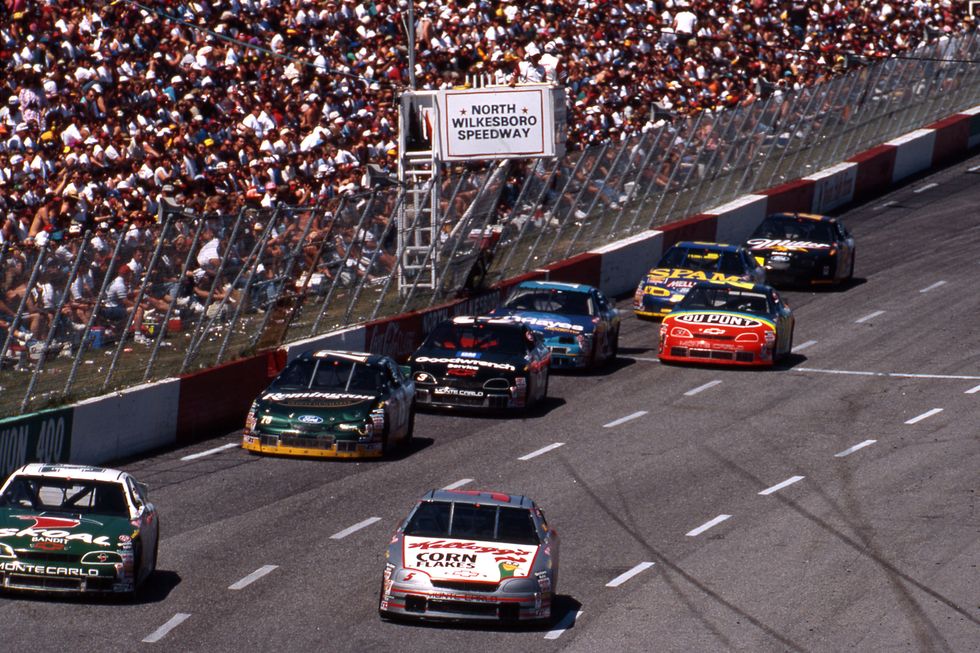 north wilkesboro, nc 1996 terry labonte no 5 and harry gant no 33 lead the field during a nascar cup race at north wilkesboro speedway this was the final year the historic track held races for the cup series photo by isc images archives via getty images