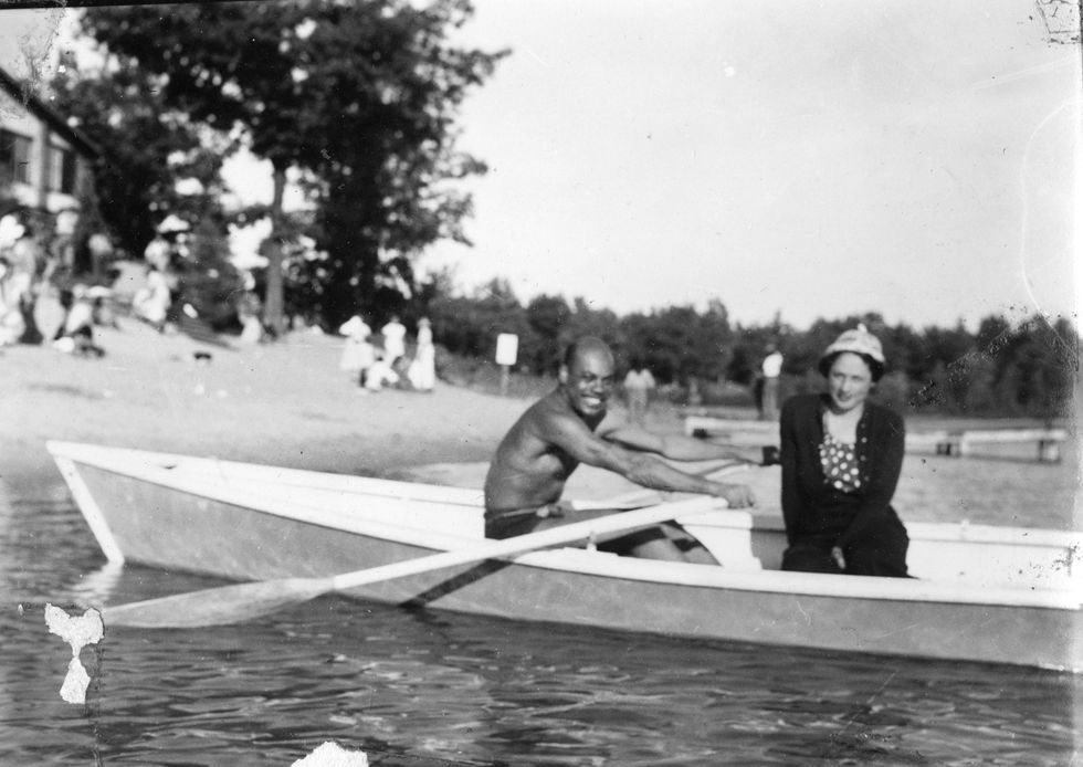 portrait of an unidentified couple friends andor family members of future newspaper publisher john h sengstacke in a rowboat near the shore of idlewild lake, idlewild, michigan, september 1938 idlewild, known as the black eden, was a resort community that catered to african americans, who were excluded from other resorts prior to the passage of the civil rights act of 1964 photo by the abbott sengstacke family papersrobert abbott sengstackegetty images