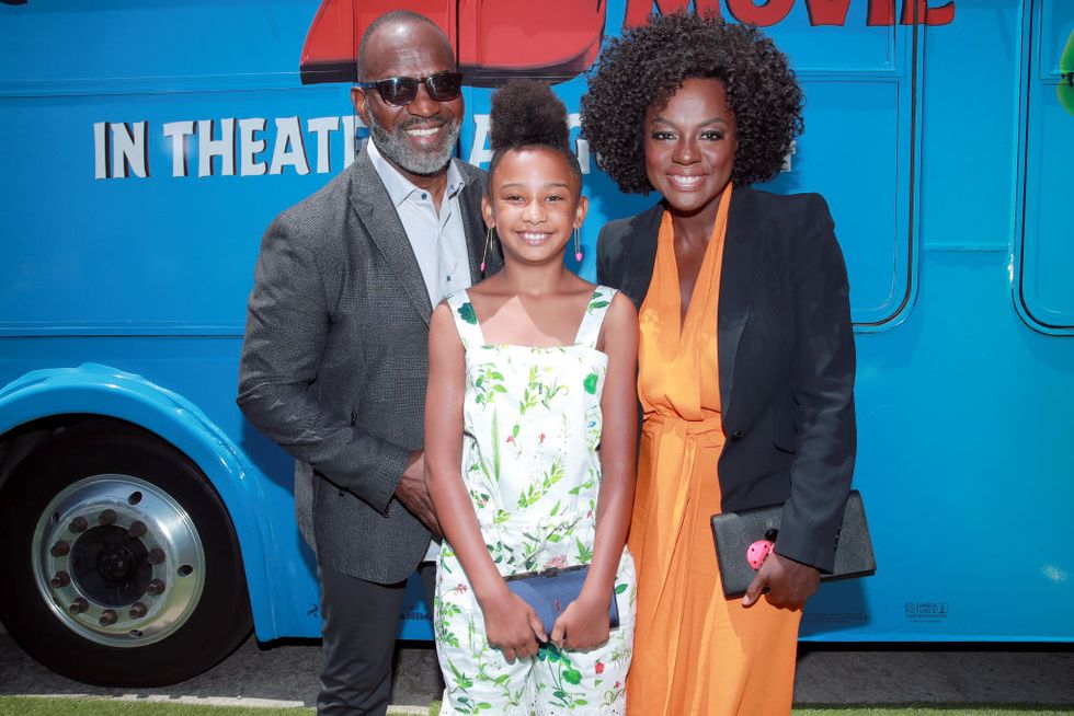 los angeles, california   august 10 l r julius tennon, genesis tennon, and viola davis attend the premiere of sonys the angry birds movie 2 on august 10, 2019 in los angeles, california photo by rich furygetty images