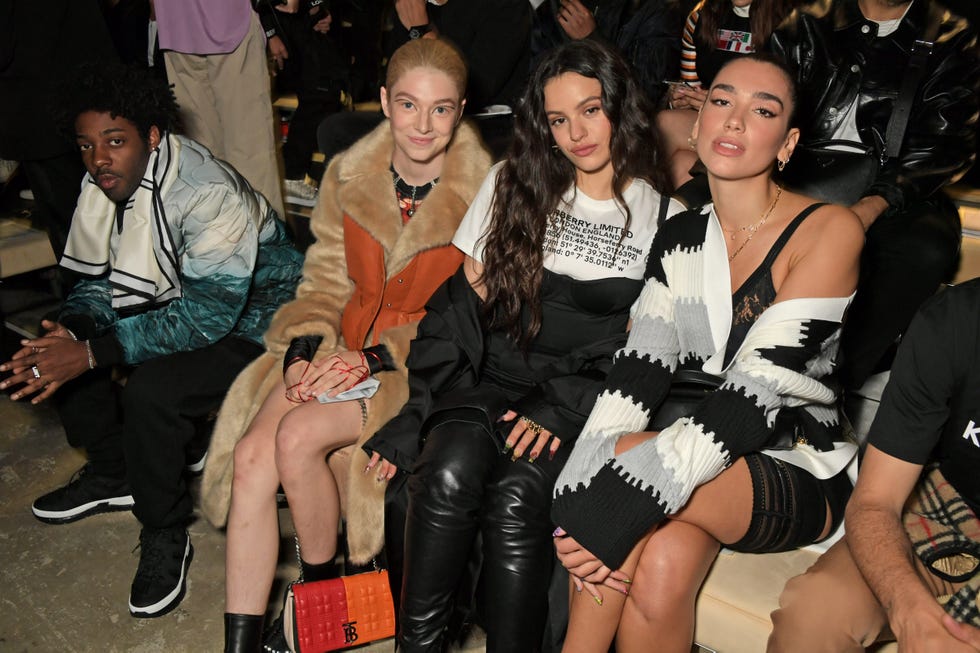 london, england september 16 l to r brent faiyaz, hunter schafer, rosalia and dua lipa attend the burberry september 2019 show during london fashion week, on september 16, 2019 in london, england photo by david m benettdave benettgetty images for burberry