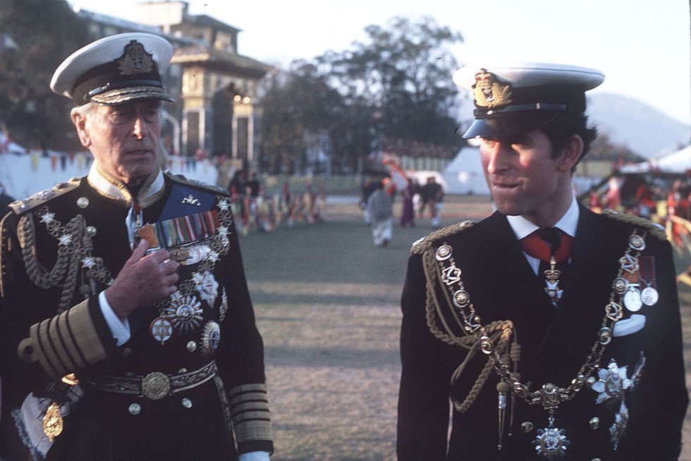 the prince of wales and lord mountbatten, wearing full naval uniform, visited nepal in 1975 to attend the coronation of king birendra photo by anwar husseinwireimage