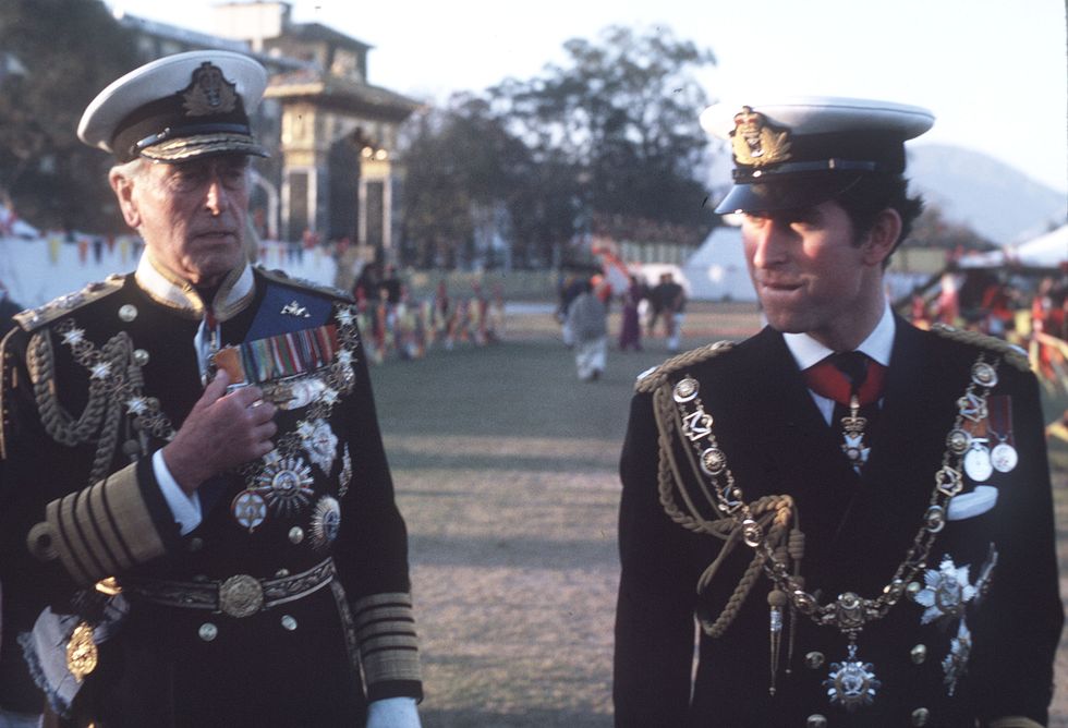 the prince of wales and lord mountbatten, wearing full naval uniform, visited nepal in 1975 to attend the coronation of king birendra photo by anwar husseinwireimage