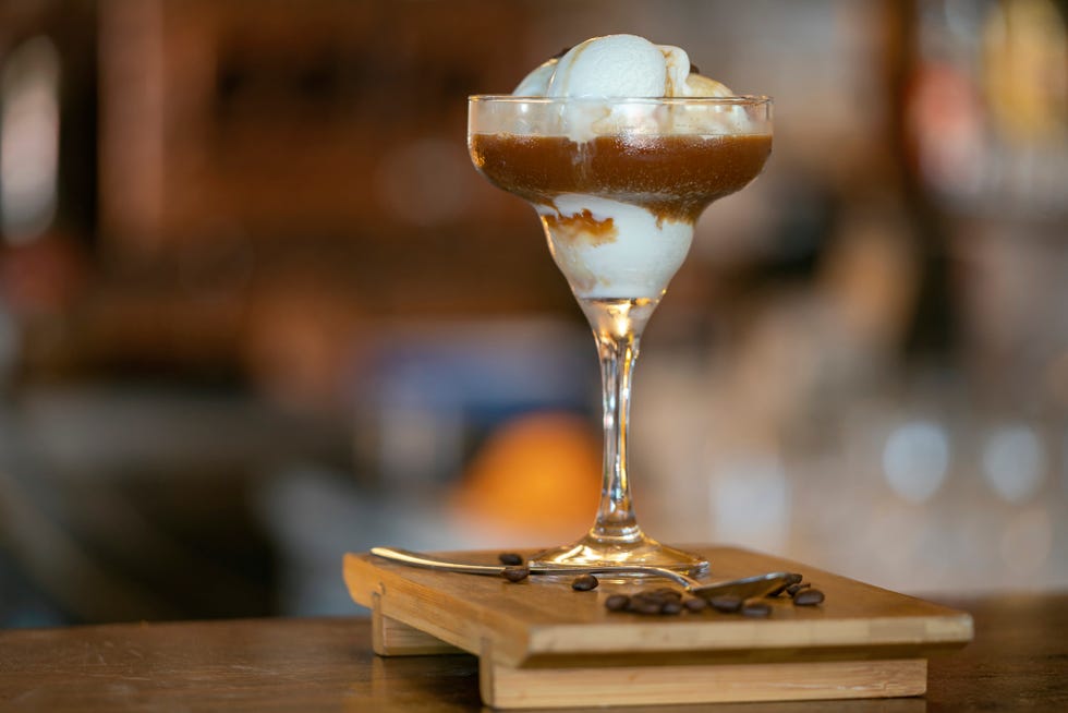 affogato coffee with ice cream on a martini glass