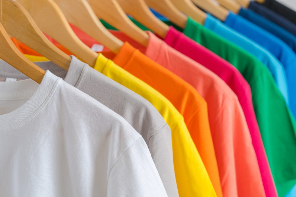 clothing rod of t shirts in multiple colors