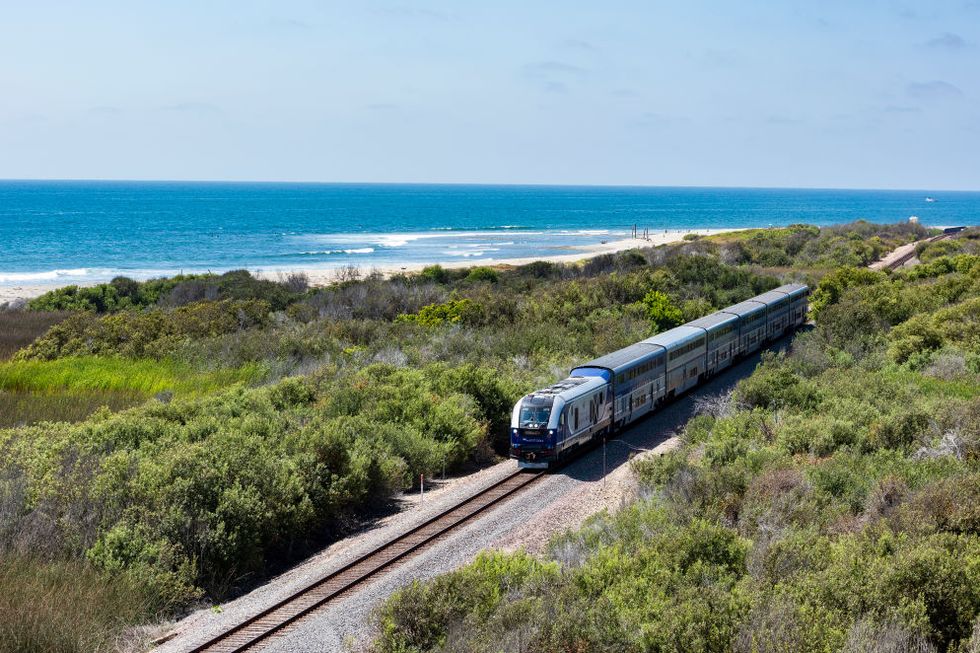 san clemente, ca   august 27 a pacific surfliner train passes through lower trestles in san clemente on tuesday, august 27, 2019 the future of the san onofre state beach is unknown because the long term lease agreement between the california department of parks and recreation and us marine corps ends in 2021 photo by leonard ortizmedianews grouporange county register via getty images