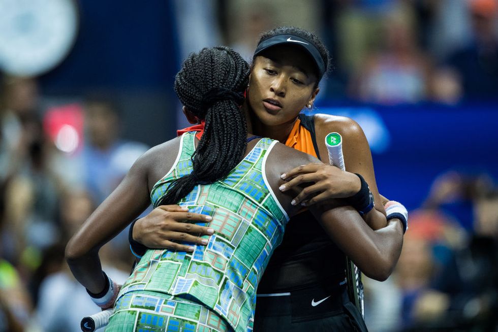 new york, new york   august 31 naomi osaka of japan greets coco gauff of the united states at the net after their 3rd round day 6 womens singles match at the usta billie jean king national tennis center on august 31, 2019 in queens borough of new york city photo by chaz niellgetty images