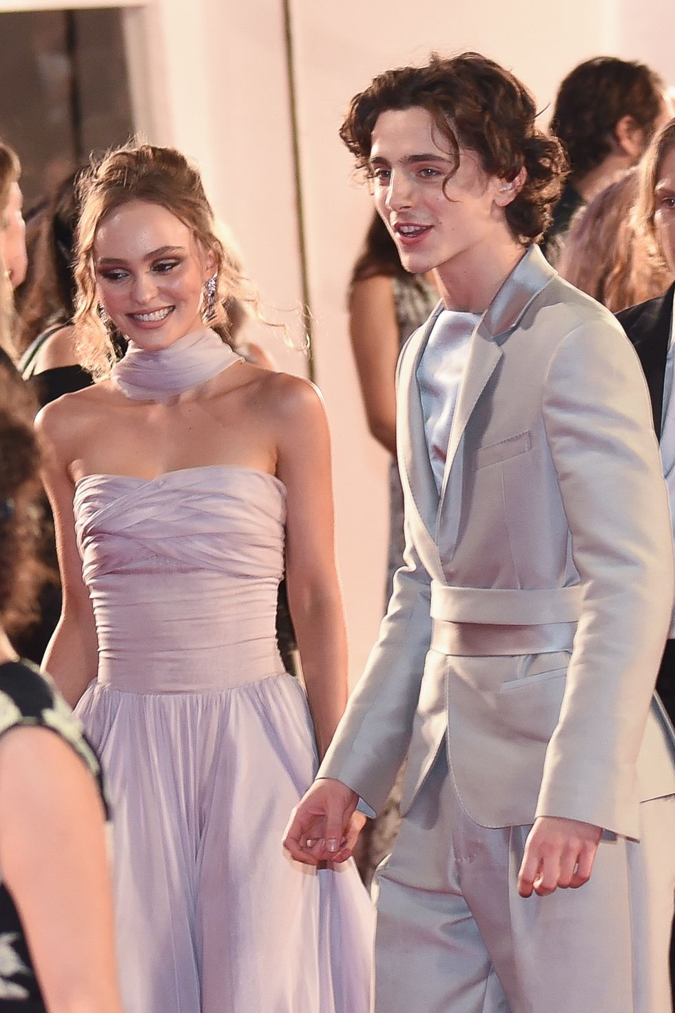venice, italy   september 02 lily rose depp and timothee chalamet attend the king red carpet during the 76th venice film festival at sala grande on september 02, 2019 in venice, italy photo by stephane cardinale   corbiscorbis via getty images