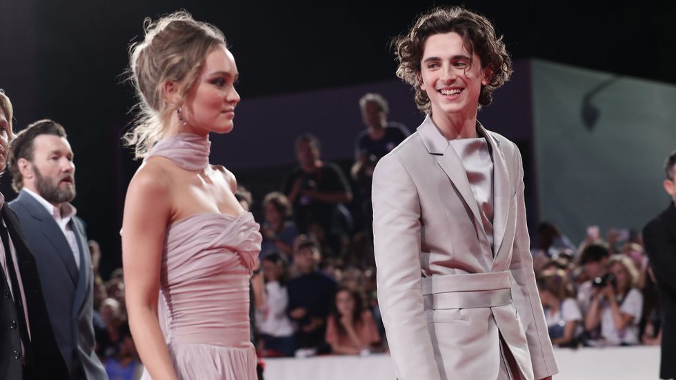 venice, italy   september 02  lily rose depp and timothee chalamet attend the king red carpet during the 76th venice film festival at sala grande on september 02, 2019 in venice, italy photo by vittorio zunino celottogetty images