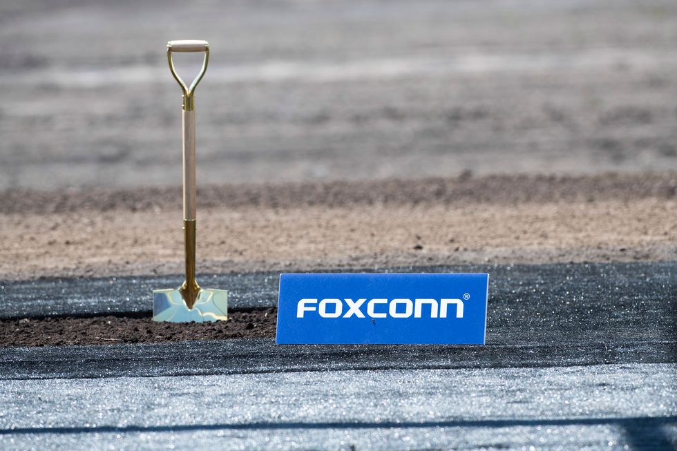 a shavel is set in place before the groundbreaking ceremony of foxconn flat screen tv factory in wisconsin on june 28, 2018 over a year after the us president donald trump, softbank ceo masayoshi son and foxconn chairman terry gou attended the groundbreaking ceremony in mount pleasant, wisconsin, united states, the plan has not been finalized on whether the factory will become a reality photo by yichuan caonurphoto via getty images