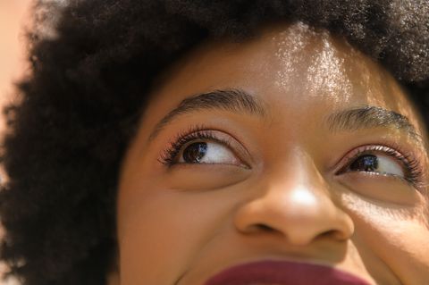 close up of young woman's eyes