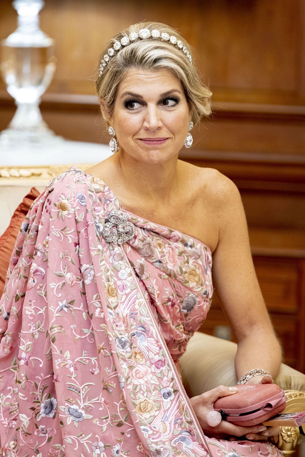 new delhi, india   october 14 queen maxima of the netherlands during an official state banquet hosted by president  ram nath kovind at the presidential palace on october 14, 2019 in new delhi, india photo by patrick van katwijkgetty images
