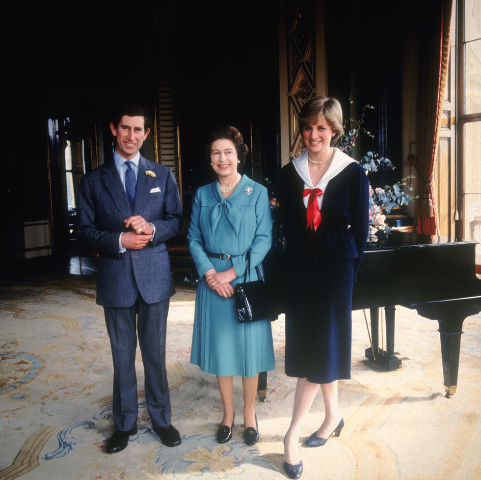 Prince Charles, Queen Elizabeth II and Princess Diana at Buckingham Palace on March 7, 1981