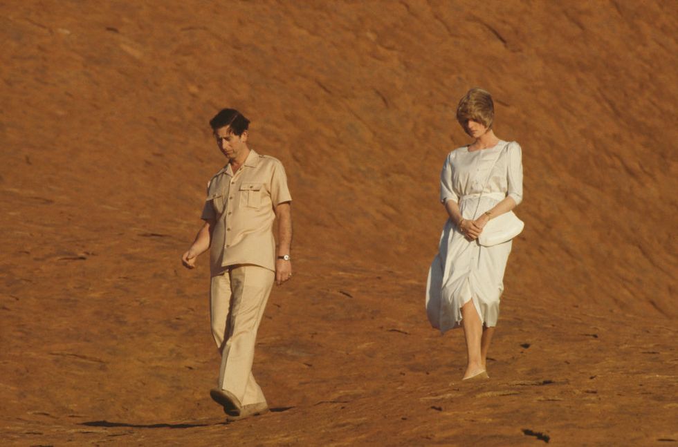 prince charles and diana, princess of wales  1961   1997 visit uluru or ayers rock in australia, march 1983  photo by jayne fincherprincess diana archivegetty images